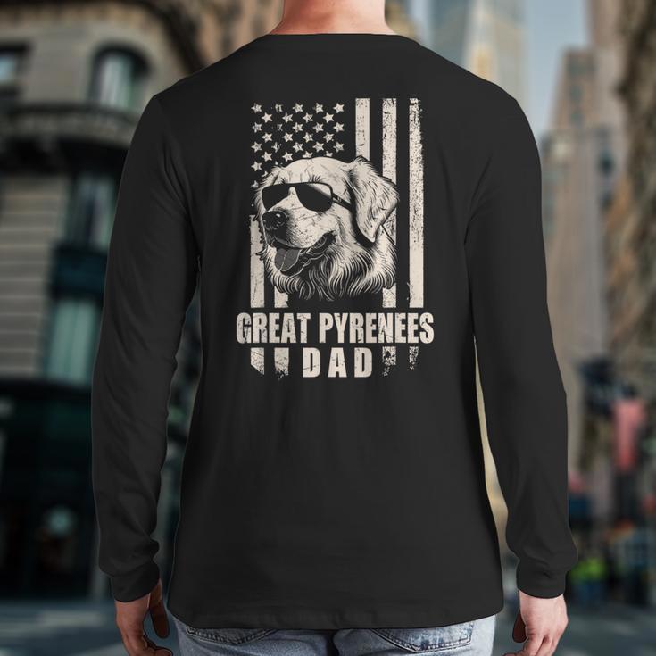 Great Pyrenees Dog Dad American Flag For Father Men Long Sleeve T-Shirt Back Print