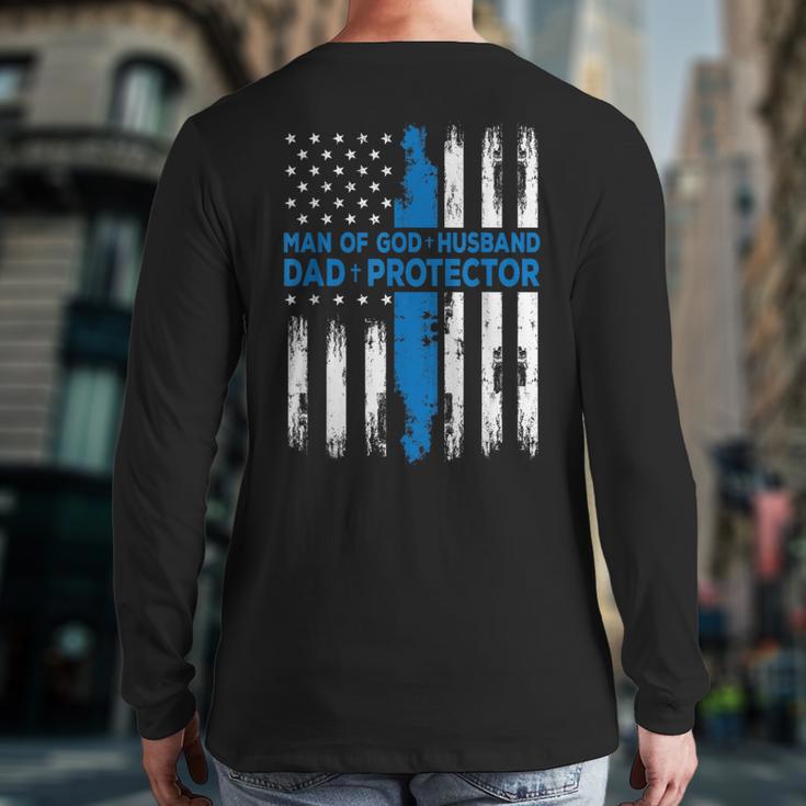 Jesus God Religious Man Of God Husband Dad Protector Long Sleeve T-Shirt Back Print