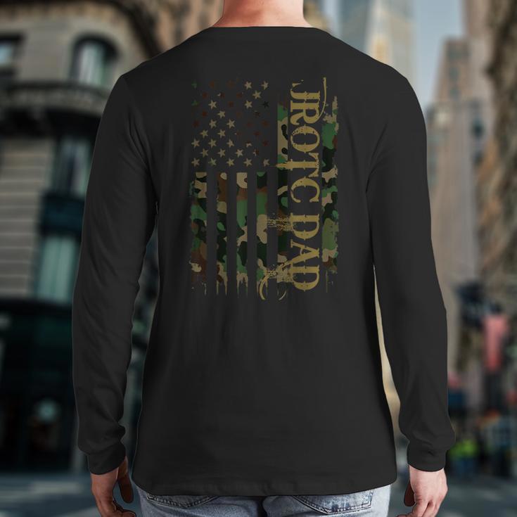 JROTC Dad United States Distressed Camo w US Flag Long Sleeve T-Shirt Back Print