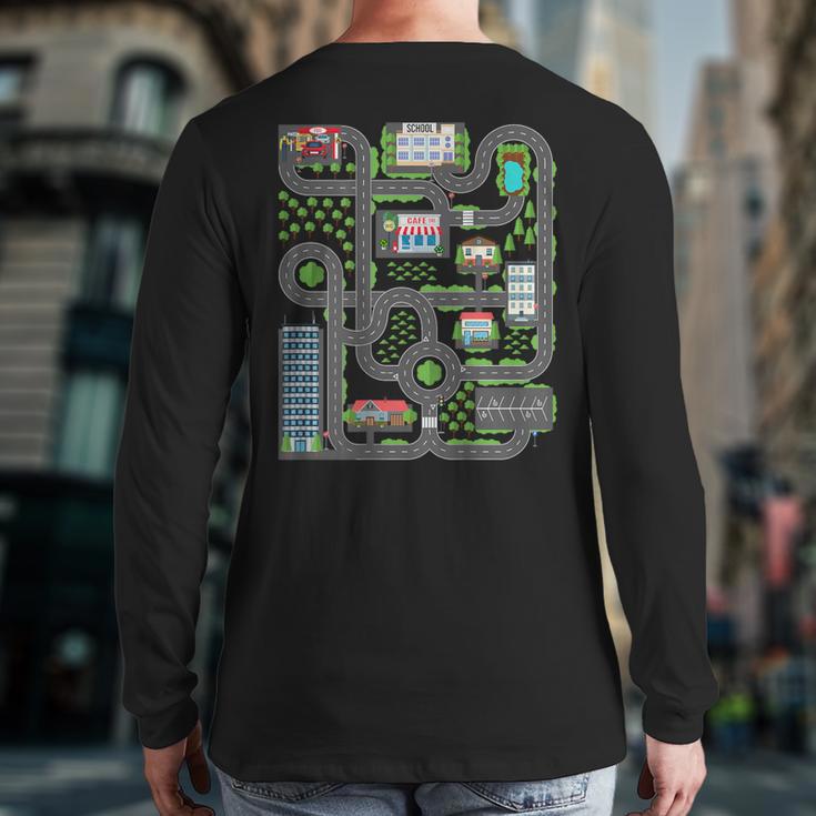 Kid Play Cars On Dad Back Race Track Mat Fathers Day Long Sleeve T-Shirt Back Print