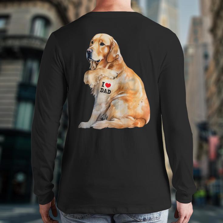 I Love Dad Patriotic Golden Retriever Canine Dog Lover Long Sleeve T-Shirt Back Print