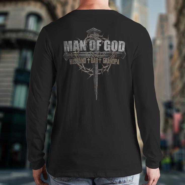 Man Of God Husband Dad Grandpa Cross Christian Long Sleeve T-Shirt Back Print Man Of God Husband Dad Grandpa Cross Christian Long Sleeve T-Shirt Back Print