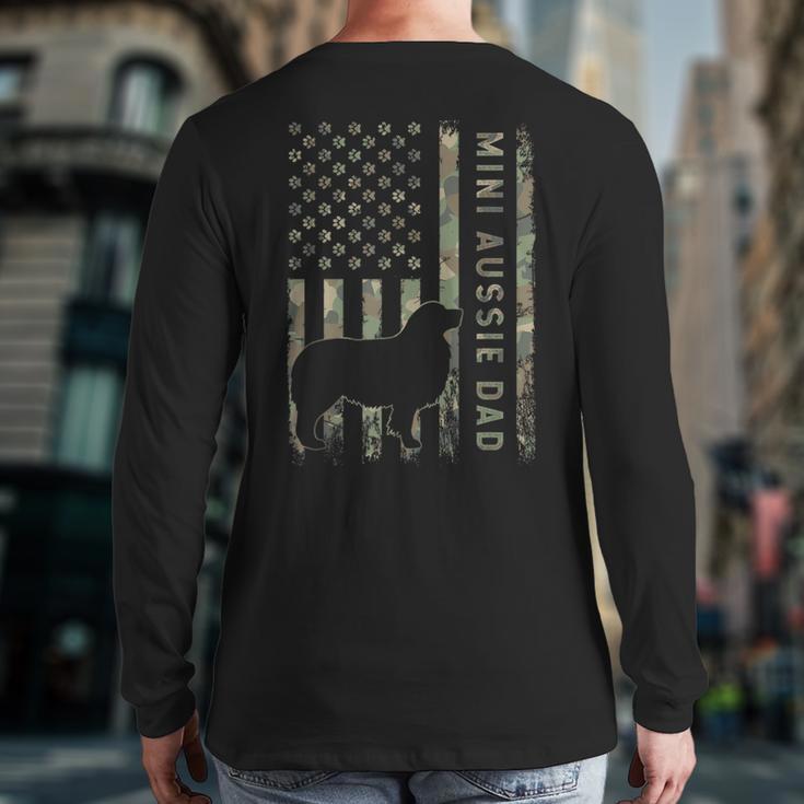 Mini Aussie Dad Australian Shepherd Dog Camo USA Flag Long Sleeve T-Shirt Back Print