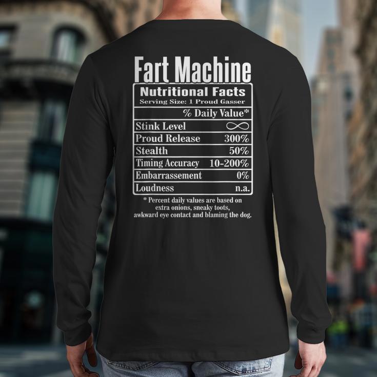 Nutrion Facts Fart Machine Dad Jokes Farting Humor Long Sleeve T-Shirt Back Print Nutrion Facts Fart Machine Dad Jokes Farting Humor Long Sleeve T-Shirt Back Print