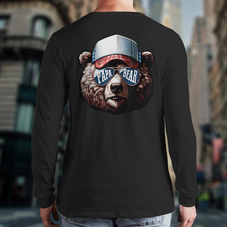 Papa Bear Face Cool Dad Style Retro Fathers Day Daddy Bear Long Sleeve T-Shirt Back Print
