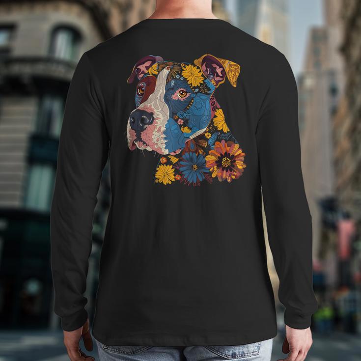 Pitbull Floral Dog Lover Vintage Flower Art Pitbull Mom Dad Long Sleeve T-Shirt Back Print