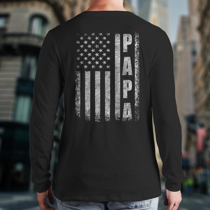 Proud Papa Fathers Day 2025 Dad America USA Flag Long Sleeve T-Shirt Back Print