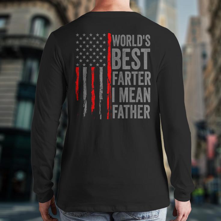 Retro Dad World's Best Farter I Mean Father Vintage Flag Usa Long Sleeve T-Shirt Back Print