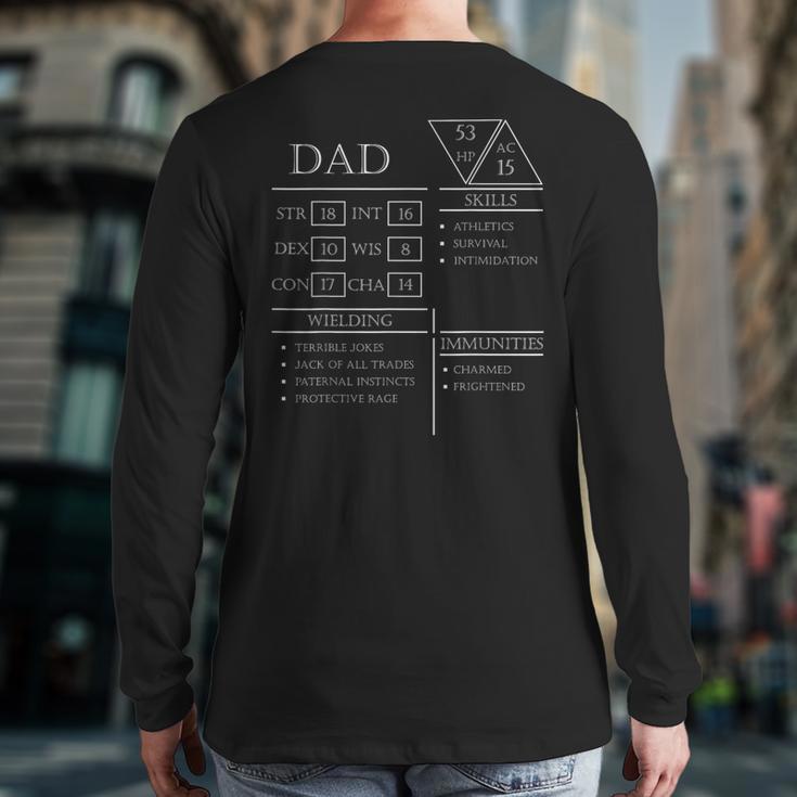 Roleplaying Dice Gamer Dragon Dad Stat Skills Wielding Long Sleeve T-Shirt Back Print
