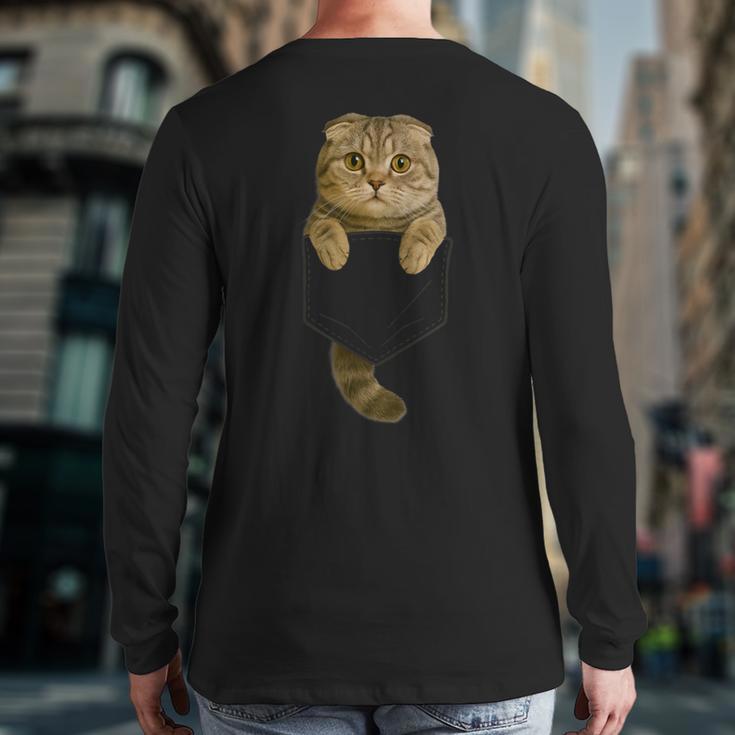 Scottish Fold Cat Pocket Cat Mom Cat Dad Cat Lover Long Sleeve T-Shirt Back Print Scottish Fold Cat Pocket Cat Mom Cat Dad Cat Lover Long Sleeve T-Shirt Back Print