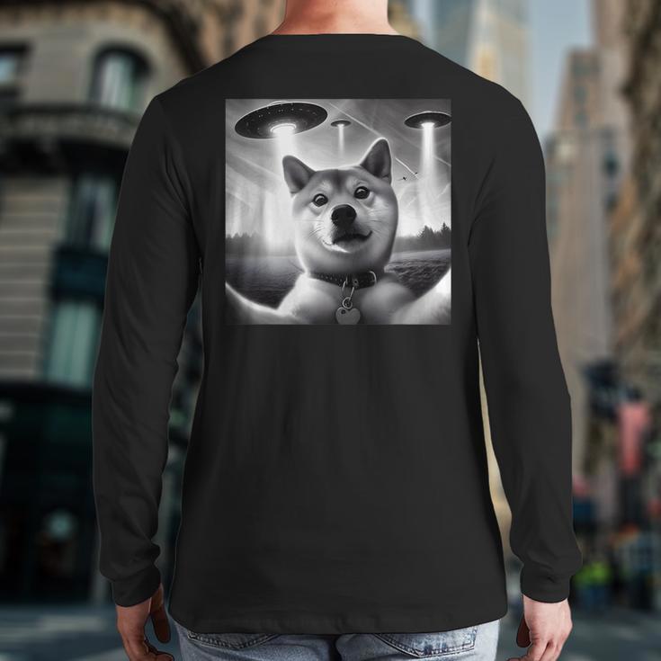 Shiba Inu Dog Dad Mom Graphic Selfie UFOs Weird Aliens Long Sleeve T-Shirt Back Print