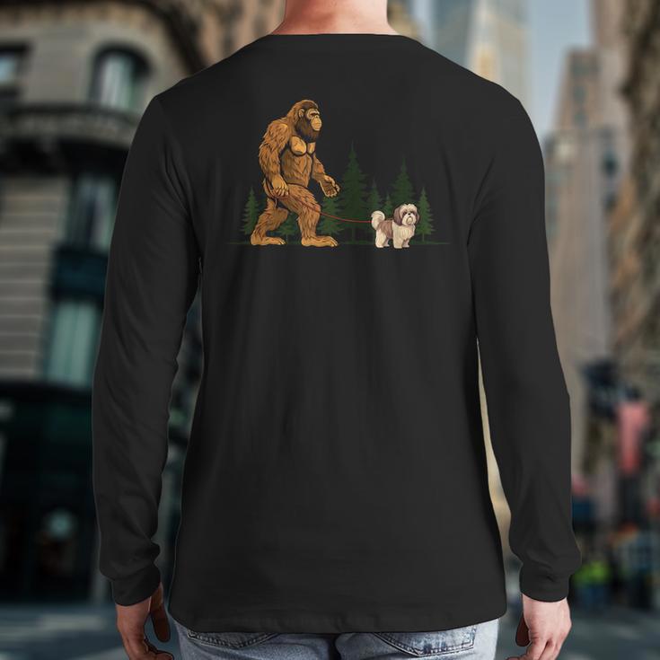 Shih Tzu Bigfoot Dog Walking Mom Dad Kids Long Sleeve T-Shirt Back Print Shih Tzu Bigfoot Dog Walking Mom Dad Kids Long Sleeve T-Shirt Back Print
