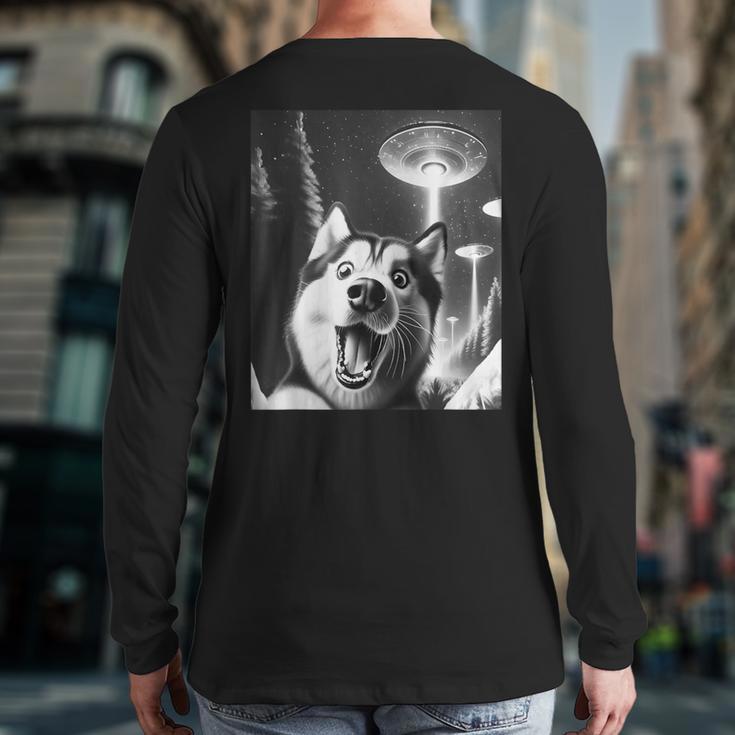 Siberian Husky Alien UFO Taking a Selfie Dog Mom Dad Long Sleeve T-Shirt Back Print