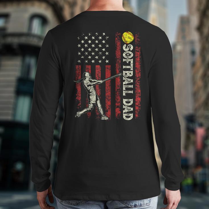 Softball Dad US Flag For Dad Men Patriotic Fathers Day Long Sleeve T-Shirt Back Print