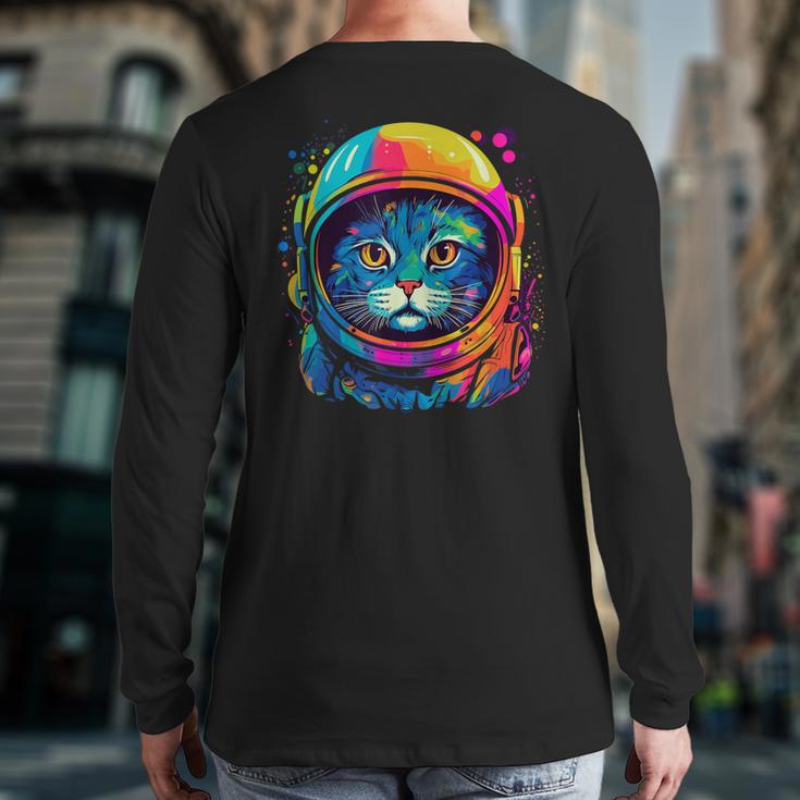 Space Cat Mom Cat Dad Men Women Kids Astronaut Space Long Sleeve T-Shirt Back Print