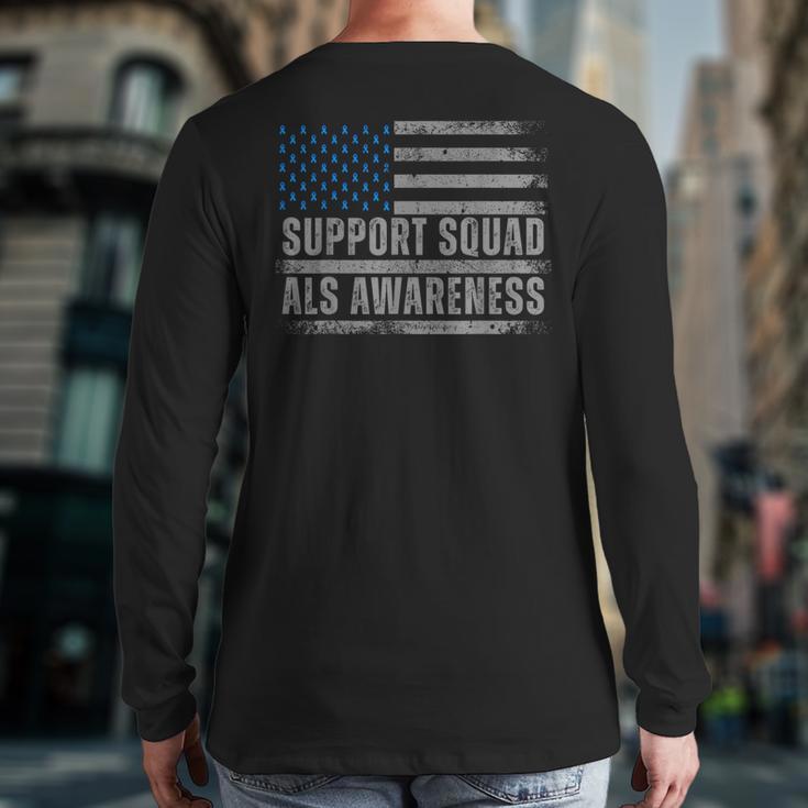 Support ALS Awareness Month USA American Flag Men Dad Long Sleeve T-Shirt Back Print