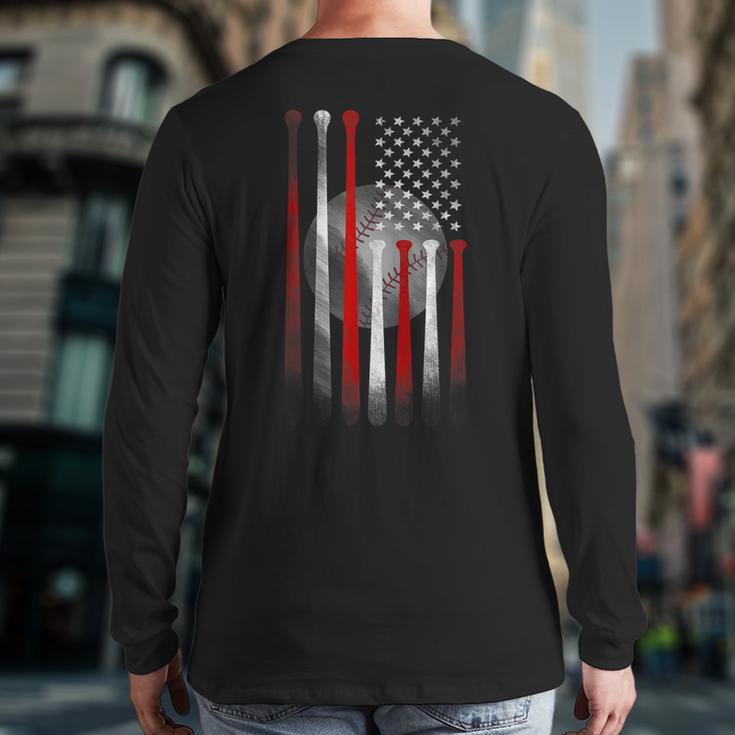 Vintage Baseball American Flag Classic Fit Tee For Dad And Mom Long Sleeve T-Shirt Back Print Vintage Baseball American Flag Classic Fit Tee For Dad And Mom Long Sleeve T-Shirt Back Print