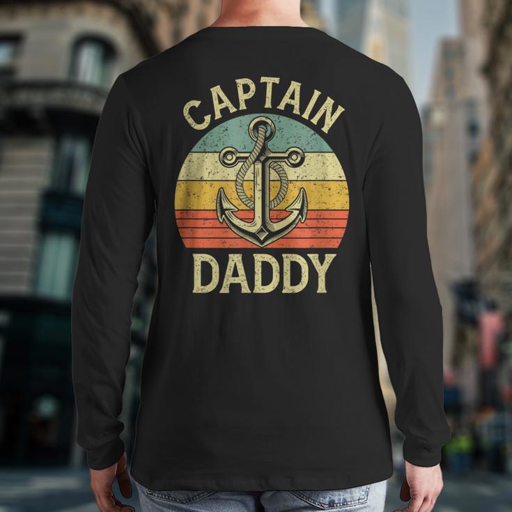 Vintage Captain Daddy Boat Pontoon Dad Fishing Sailor Anchor Long Sleeve T-Shirt Back Print
