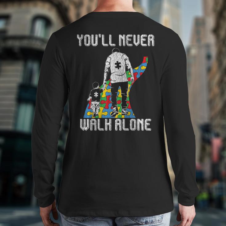Vintage Father Son Family Autistic Kids Autism Awareness Dad Long Sleeve T-Shirt Back Print