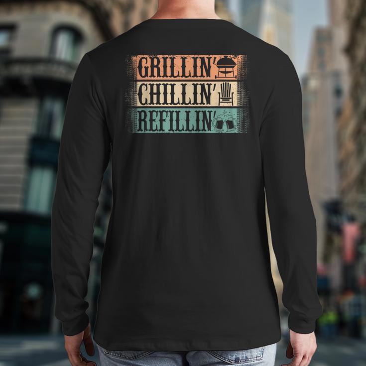 Vintage Grill Dad Grilling Chilling Refilling Long Sleeve T-Shirt Back Print