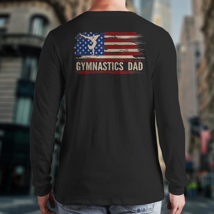 Vintage Gymnastics Dad American USA Flag Sports Long Sleeve T-Shirt Back Print