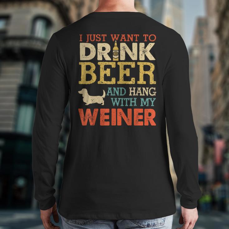Weiner Dachshund Dad Drink Beer Hang With Dog Vintage Long Sleeve T-Shirt Back Print