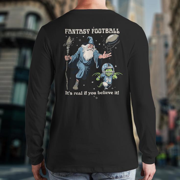 Wizard Dragon Fantasy Football Player Literal Dad Joke Long Sleeve T-Shirt Back Print