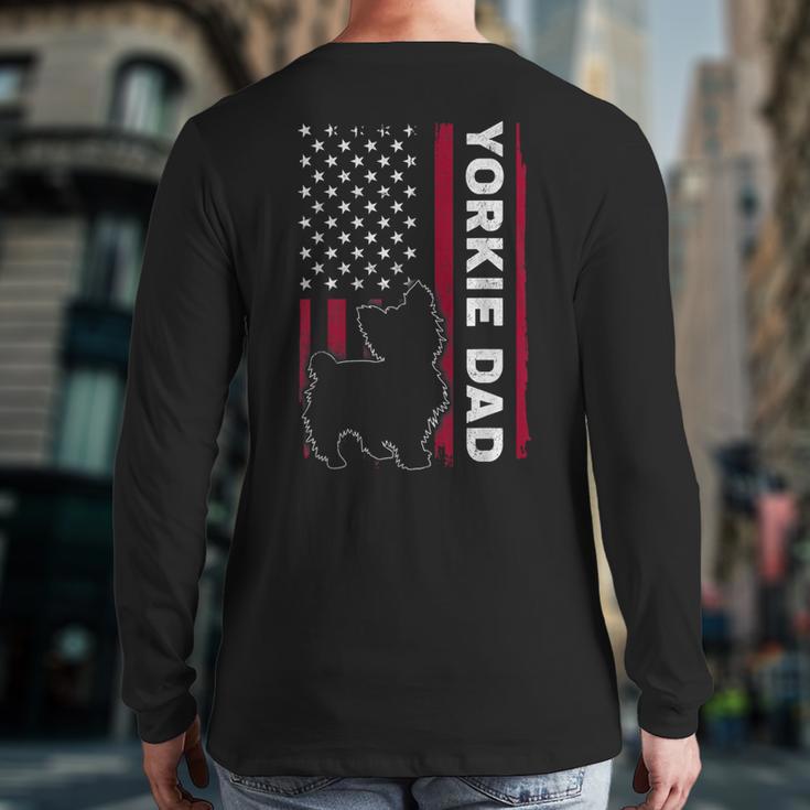 Yorkie Dog Vintage US American Flag Yorkie Dad Fathers Day Long Sleeve T-Shirt Back Print