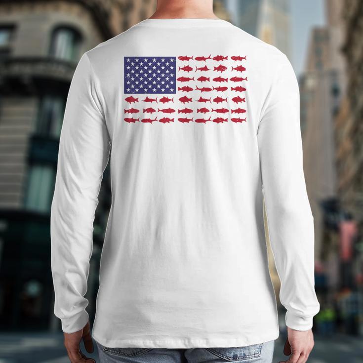 American Flag Fishing-Shirt Men Kids Bass Fish Dad Patriotic Long Sleeve T-Shirt Back Print