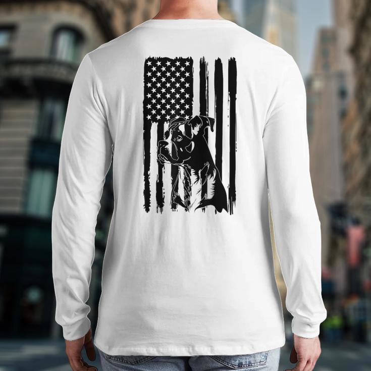 American Flag USA Patriot Boxer Dog Dad Long Sleeve T-Shirt Back Print