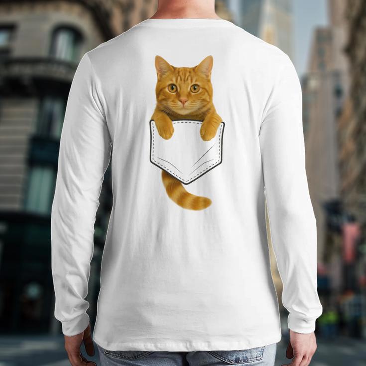 Cute Tabby Cat Pocket Cat Mom Cat Dad Cat Lover Long Sleeve T-Shirt Back Print
