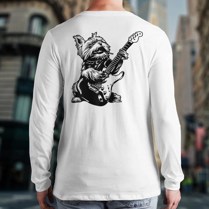 Dog Guitarist Guitar Yorkie Dad Mom For Men Women Long Sleeve T-Shirt Back Print