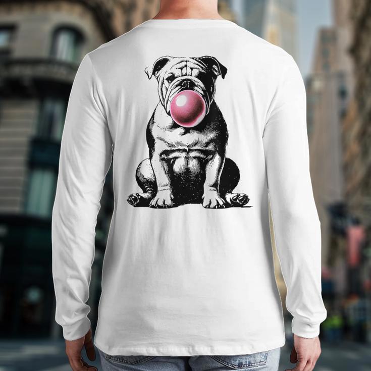 English Bulldog Bubble Gum Vintage Dog Mom Pet Dad Long Sleeve T-Shirt Back Print