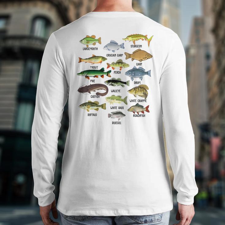 Fishing-Shirt Types Of Freshwater Bass Fish Dad Jokes Long Sleeve T-Shirt Back Print
