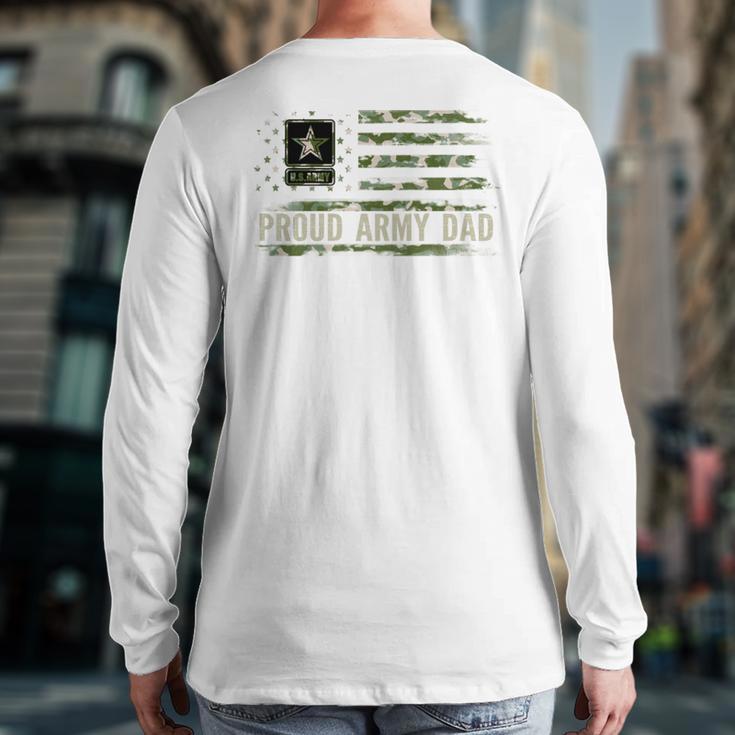 Vintage Proud Army Dad Camo American Flag Veteran Long Sleeve T-Shirt Back Print