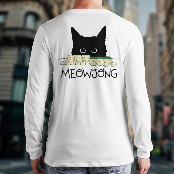 Women's Meowjong Cat Mahjong Chinese Game Cat Mom Dad Long Sleeve T-Shirt Back Print