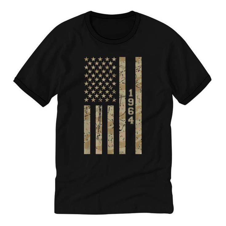 1964 Year Nostalgia Desert Camo Distressed American Flag Unisex Cotton Ringer T-Shirt