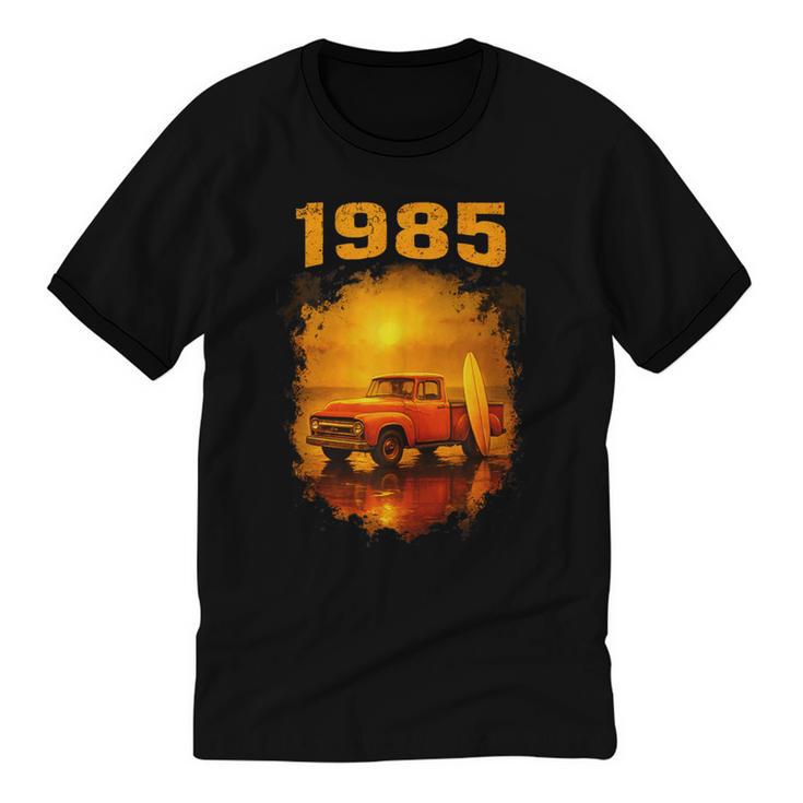 1985 Vintage Sunset Surf Truck Retro Beach Nostalgia Unisex Cotton Ringer T-Shirt