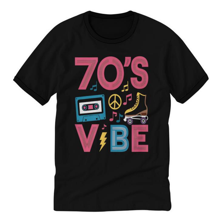 70s Retro Style Roller Skate Cassette Music Nostalgia Unisex Cotton Ringer T-Shirt