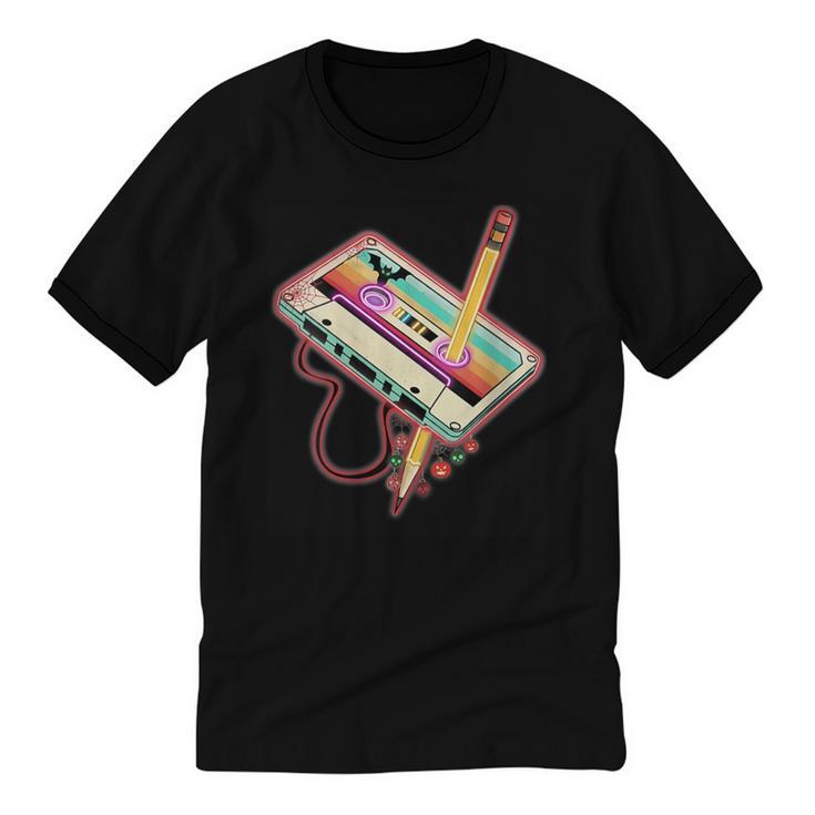 80s 90s Retro Halloween's Party Costume Nostalgia Cassette Unisex Cotton Ringer T-Shirt