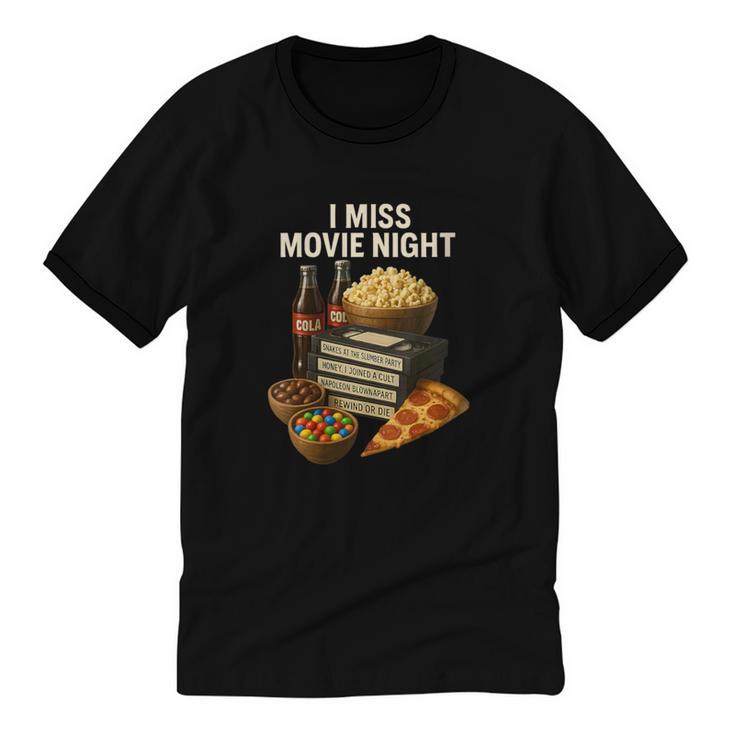 80's & 90's Nostalgia T- Shirt I Miss Movie Night Unisex Cotton Ringer T-Shirt
