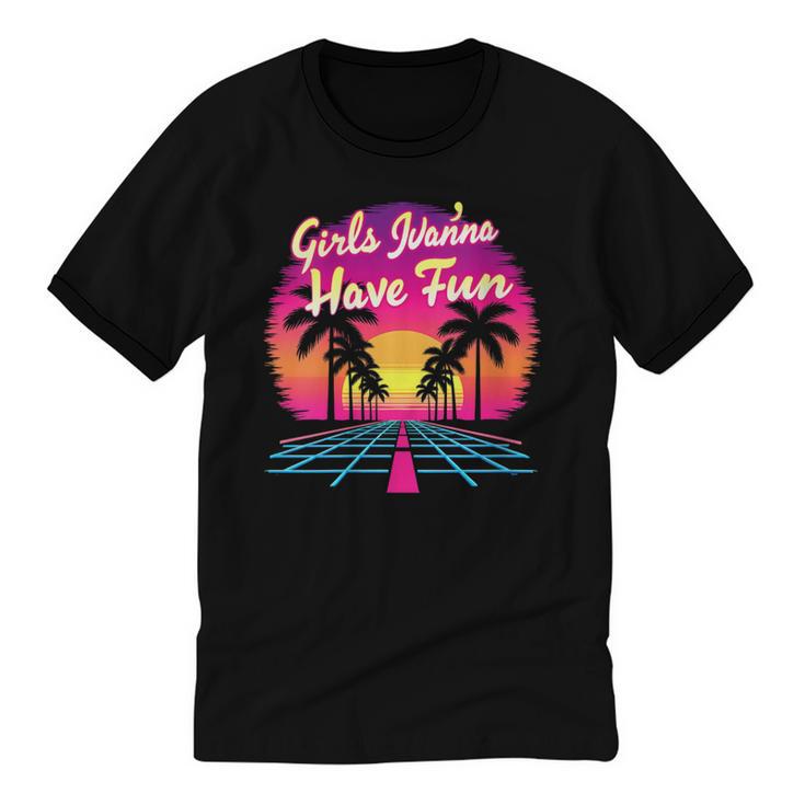 80s Fashion Girls Just Wanna Have Fun 1980s Nostalgia Unisex Cotton Ringer T-Shirt