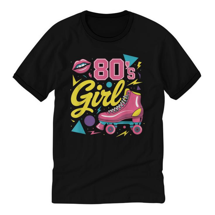 80's Girl Roller Skates Skating Eighties 1980s Nostalgia Unisex Cotton Ringer T-Shirt