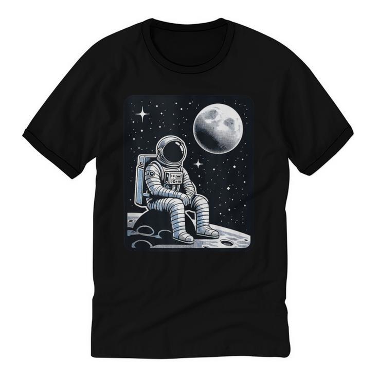 Aesthetic Spaceman Astronaut On The Moon Space Introvert Unisex Cotton Ringer T-Shirt