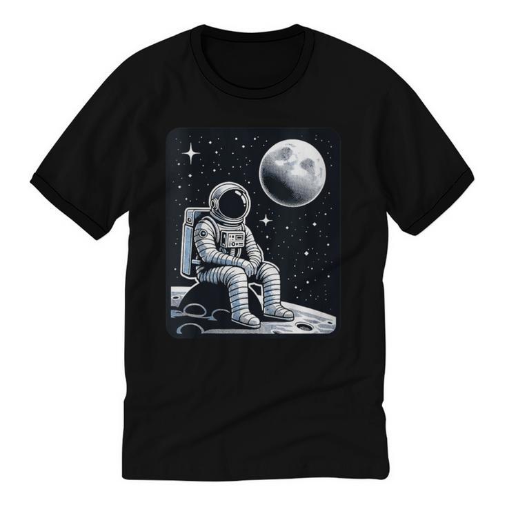 Aesthetic Spaceman Astronaut On The Moon Space Introvert Unisex Cotton Ringer T-Shirt