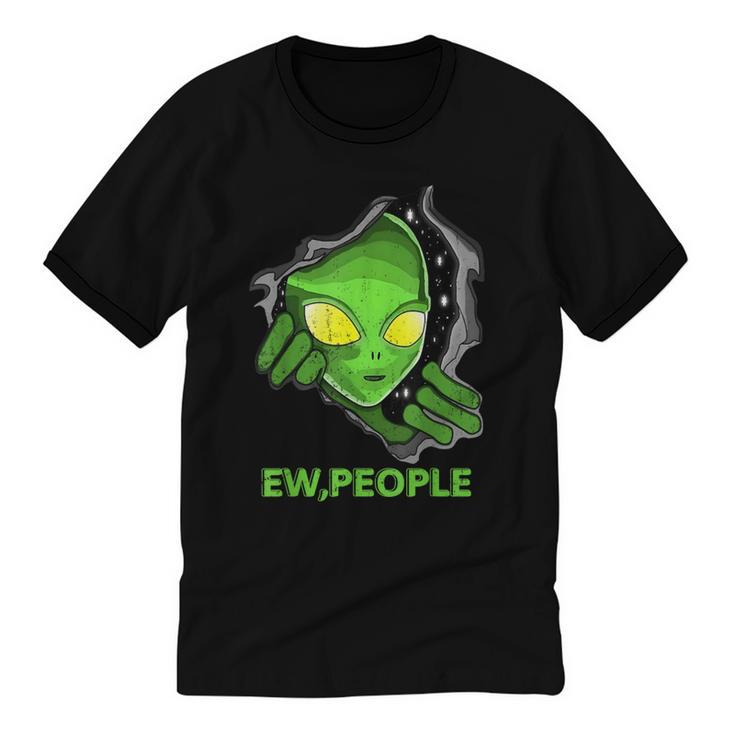 Alien Face Ew People UFO Introvert Meme Men Women Kids Unisex Cotton Ringer T-Shirt