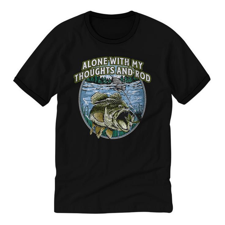 Alone With My Thoughts And Rod Introvert Fishing Antisocial Unisex Cotton Ringer T-Shirt