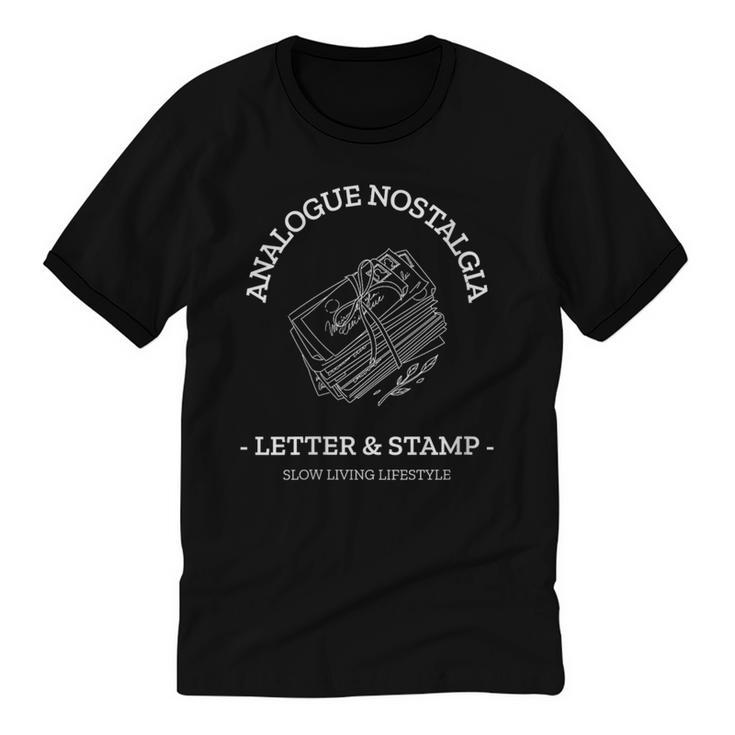 Analogue Nostalgia Letter & Stamp Graphic Unisex Cotton Ringer T-Shirt