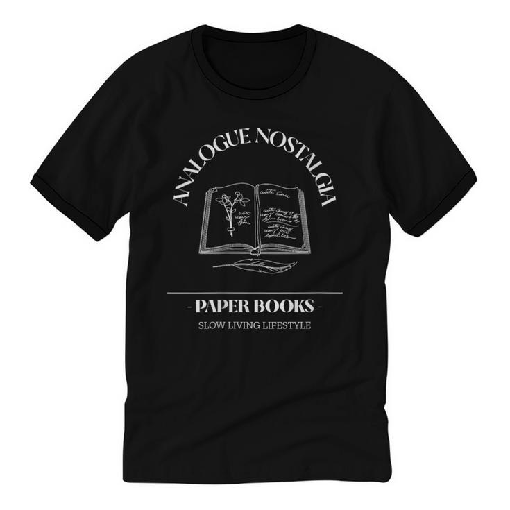 Analogue Nostalgia Paper Books Book Graphic Unisex Cotton Ringer T-Shirt