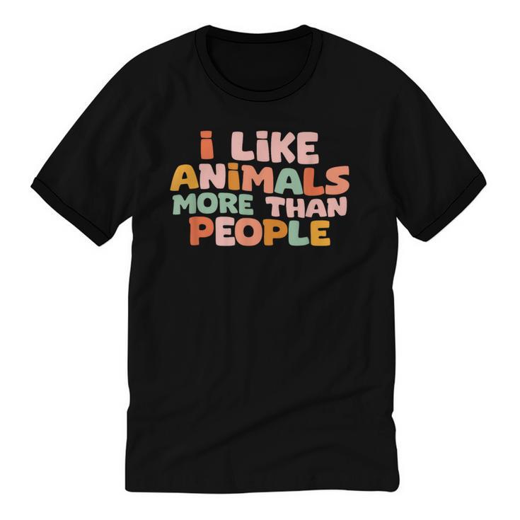 I Like Animals More Than People Sarcastic Introvert Unisex Cotton Ringer T-Shirt